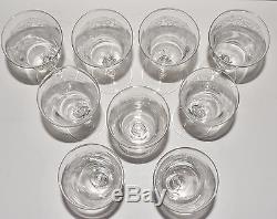 9 Elegant Floral Etched Crystal Wine Goblet Stems Glasses 6.5 with FLower Basket